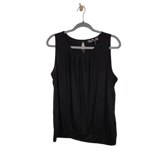 Shiela Rose Sleeveless Pleated Front Jersey Blouse Keyhole Back in Black Size 2X - Picture 1 of 6